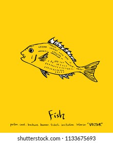 Hand drawn food ingredients - sea food menu illustrations - vector