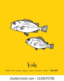 Hand drawn food ingredients - sea food menu illustrations - vector