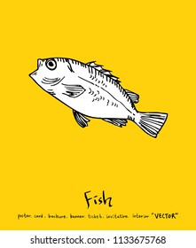 Hand drawn food ingredients - sea food menu illustrations - vector