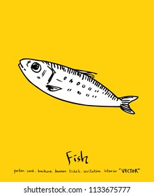 Hand drawn food ingredients - sea food menu illustrations - vector