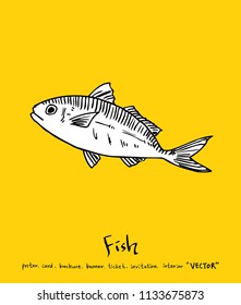 Hand drawn food ingredients - sea food menu illustrations - vector