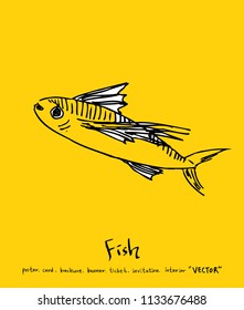 Hand drawn food ingredients - sea food menu illustrations - vector