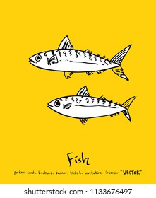 Hand drawn food ingredients - sea food menu illustrations - vector