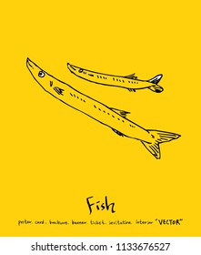 Hand drawn food ingredients - sea food menu illustrations - vector