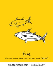 Hand drawn food ingredients - sea food menu illustrations - vector