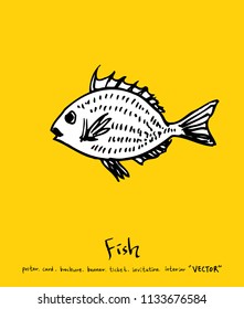 Hand drawn food ingredients - sea food menu illustrations - vector