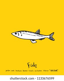 Hand drawn food ingredients - sea food menu illustrations - vector
