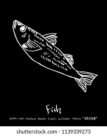 Hand drawn food ingredients - sea food menu illustrations - vector