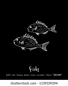 Hand drawn food ingredients - sea food menu illustrations - vector