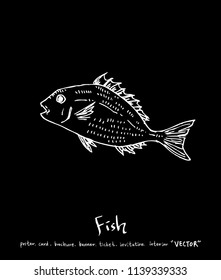 Hand drawn food ingredients - sea food menu illustrations - vector