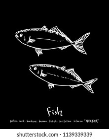 Hand drawn food ingredients - sea food menu illustrations - vector