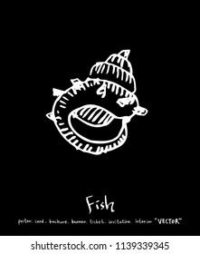 Hand drawn food ingredients - sea food menu illustrations - vector