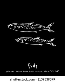 Hand drawn food ingredients - sea food menu illustrations - vector