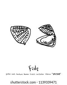 Hand drawn food ingredients - sea food menu illustrations - vector
