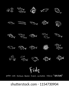 Hand drawn food ingredients - sea food menu illustrations - vector