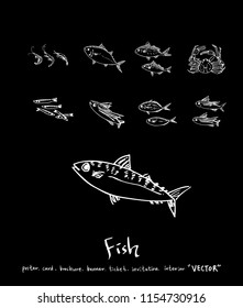 Hand drawn food ingredients - sea food menu illustrations - vector