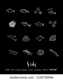 Hand drawn food ingredients - sea food menu illustrations - vector