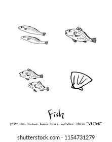 Hand drawn food ingredients - sea food menu illustrations - vector