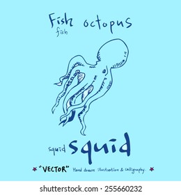 Hand drawn food ingredients - seafood illustrations - vector
