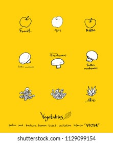 Hand drawn food ingredients - vegetable and fruit illustrations - vector