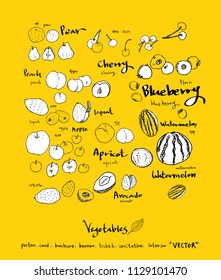 Hand drawn food ingredients - vegetable and fruit illustrations - vector