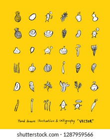 Hand drawn food ingredients - vegetable and fruit illustrations - vector