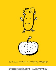Hand drawn food ingredients - vegetable and fruit illustrations - vector