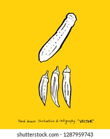 Hand drawn food ingredients - vegetable and fruit illustrations - vector