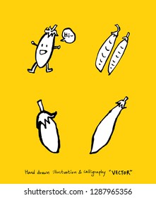 Hand drawn food ingredients - vegetable and fruit illustrations - vector