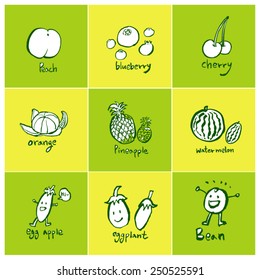 Hand drawn food ingredients - vegetable and fruit illustrations - vector