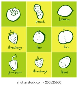 Hand drawn food ingredients - vegetable and fruit illustrations - vector