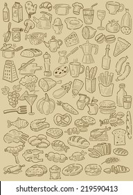 hand drawn food and meal on beige