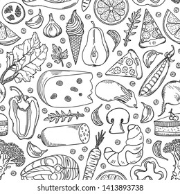 Hand drawn food seamless pattern.