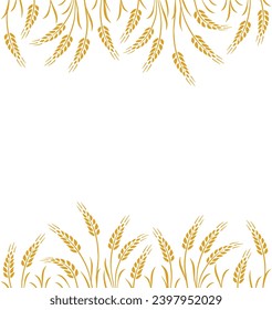 Hand drawn food seamless pattern, background, label with wheat, oat, barley, rye, wheat ears stalks silhouette