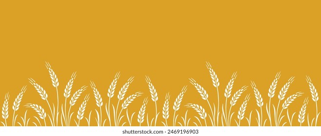 Hand drawn food seamless pattern, background, label with wheat, oat, barley, rye, wheat ears stalks silhouette