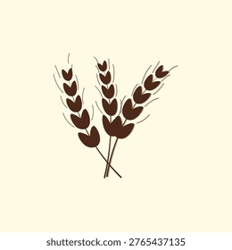 Hand drawn food seamless pattern, background, label with wheat, oat, barley, rye, wheat ears stalks silhouette. Brown and yellow background 