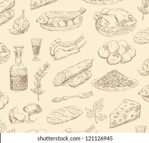 hand drawn food set vector