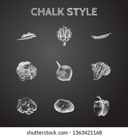 Hand drawn food sketches set. Collection of carrot, cabbage, bell pepper and other sketch elements.