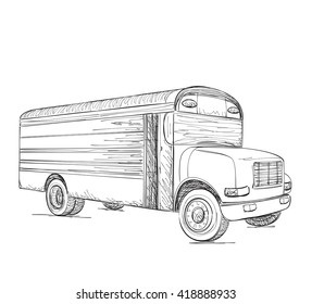 Hand Drawn Food Truck. Delivery Service Sketch