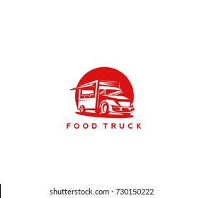 Hand Drawn Food Truck On Red Background, Chef And Menu, Buy And Sell, Delivery, Vector Illustration