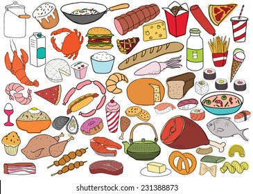 Hand drawn food vector collection