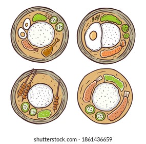 Vector de alimentos dibujados a mano. Conjunto de ilustraciones vectoriales de dibujos de alimentos.