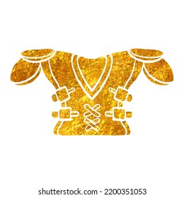 Hand drawn Football armor icon in gold foil texture vector illustration
