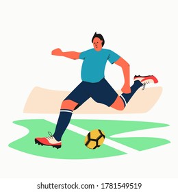 Hand drawn football player on field  vector illustation. Sport activity design element. Champions League doodle style banner. 