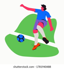Hand drawn football player on field  vector illustation. Sport activity design element. Champions League doodle style banner. 