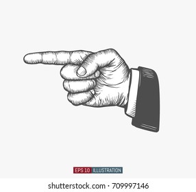 Hand drawn forefinger. Engraved style vector illustration. Element for you design works.