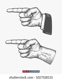 Hand drawn forefinger set. Engraved style vector illustration. Element for you design works.