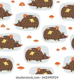 Hand drawn forest animals - seamless pattern. Isolated elements on white background - vector illustration. Design for children apparel, fabric, wrapping paper. Minimalistic cute style.