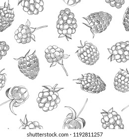 Hand drawn forest berry. Vector seamless pattern .