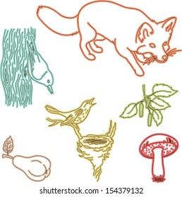 Hand drawn forest icons set